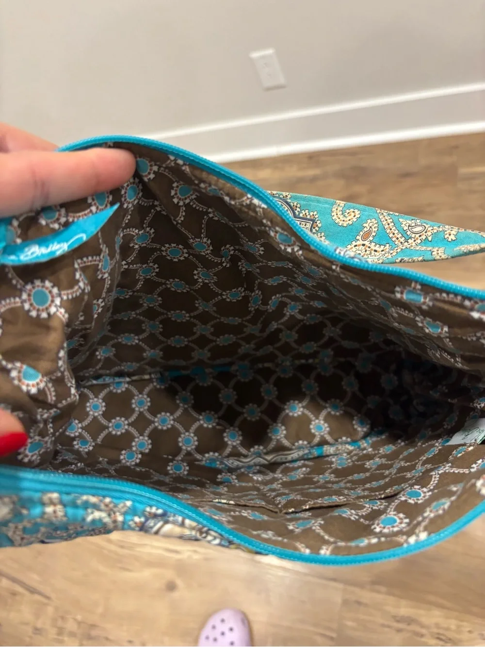Vera Bradley Turquoise Paisley Quilted Hobo Shoulder Bag Adjustable Strap